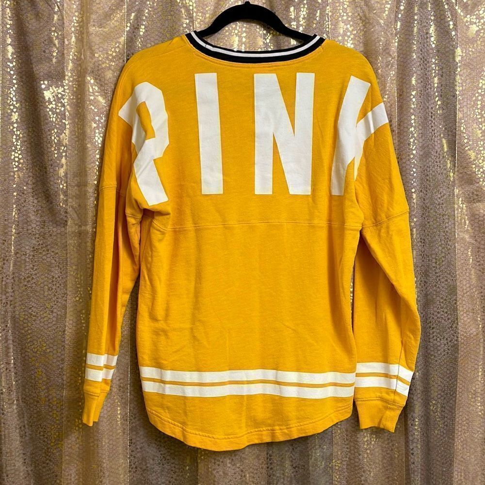 PINK Victorias Secret golden yellow/white logo long sleeve oversized shirt XS‎